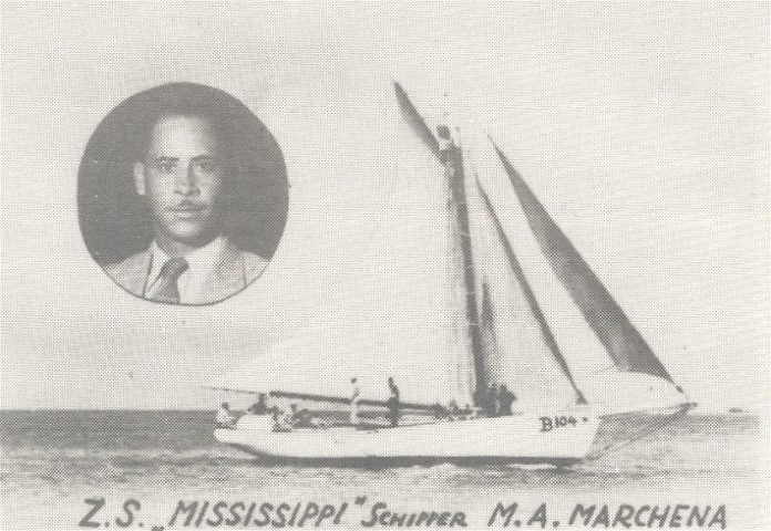 Mauricio Marchena a hiba su barku Mississippi bahia di Lac pa skonde pa e orkan di 1942.