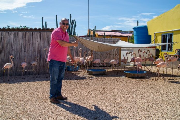 Diputado Elvis Tjin Asjoe ta mustra su apresio pa trabou di Bonaire Wild Bird Rehab.